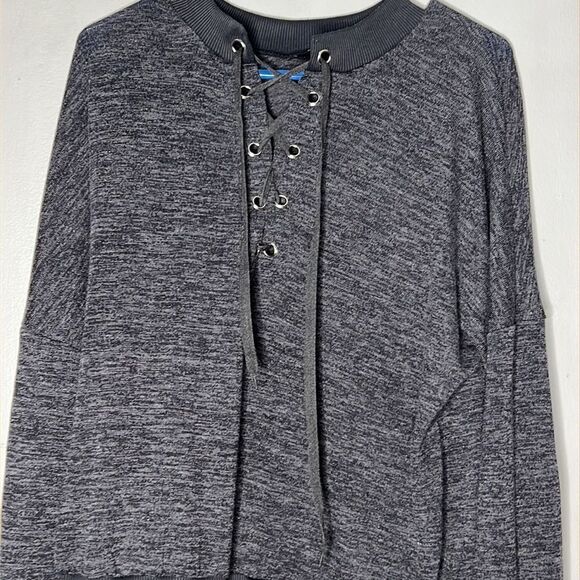 CBR Womens Sweatshirt Black Heathered Long Sleeve Crew Neck Lace Up XL - Picture 4 of 8